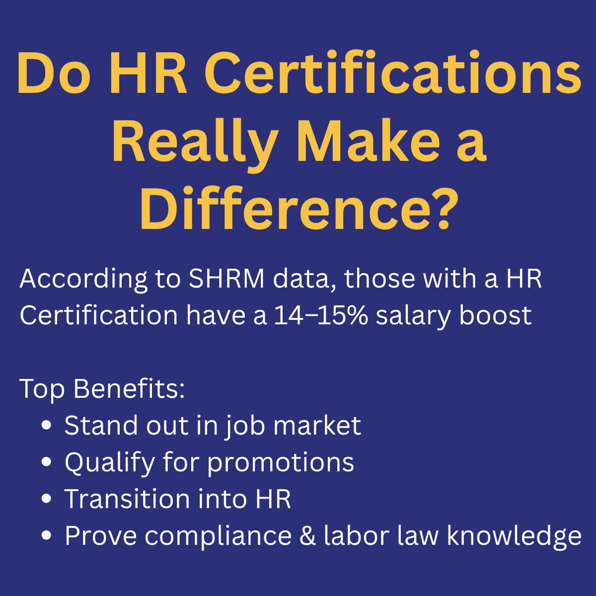 HR certification benefits: salary increase, promotions, career growth, and credibility.