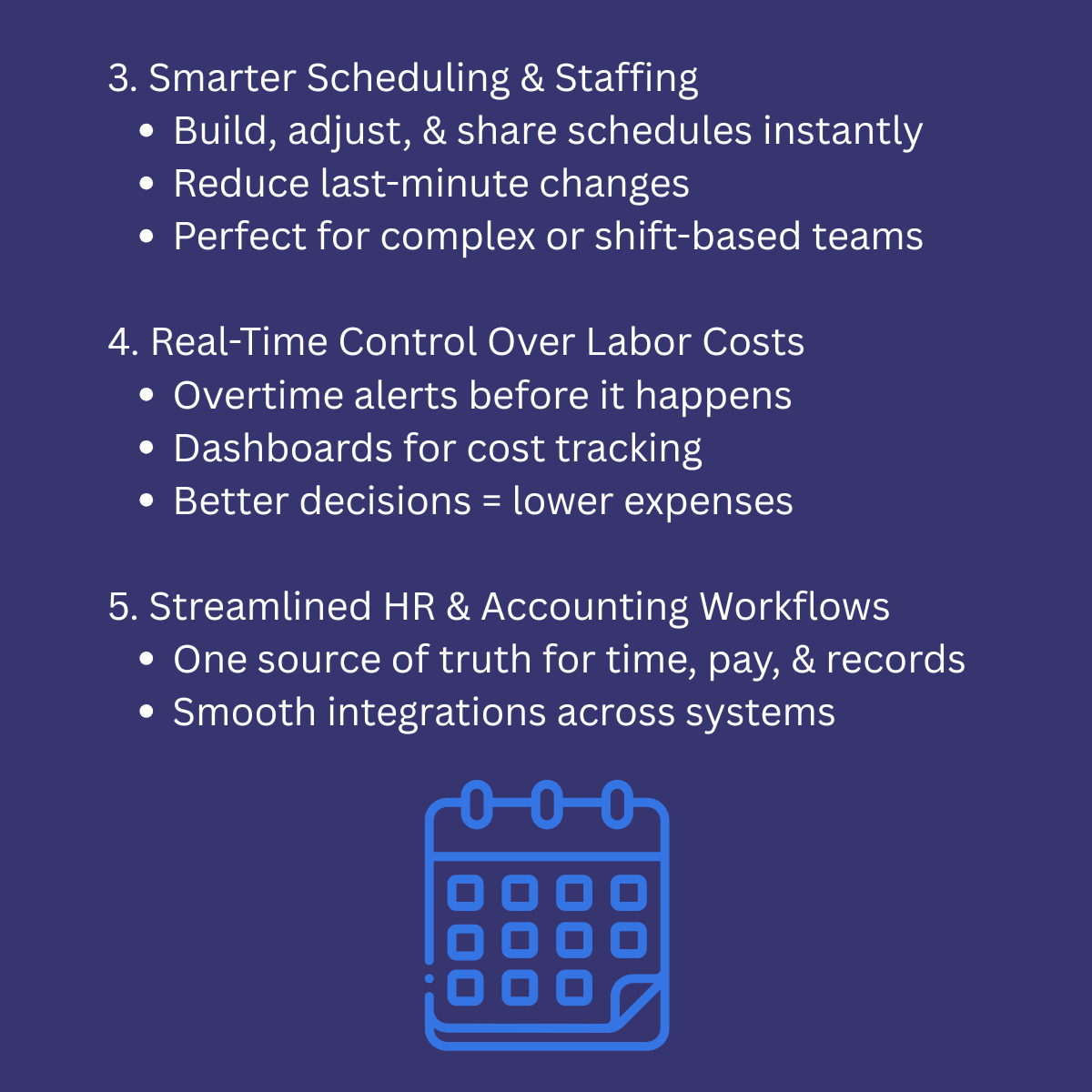 Outlines keep benefits of time and labor software, including improved scheduling, better labor cost control, and streamlined HR workflows.