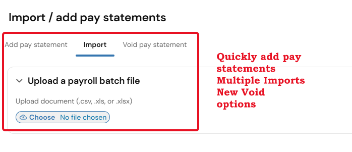 Import pay statements window in the new Payroll experience.