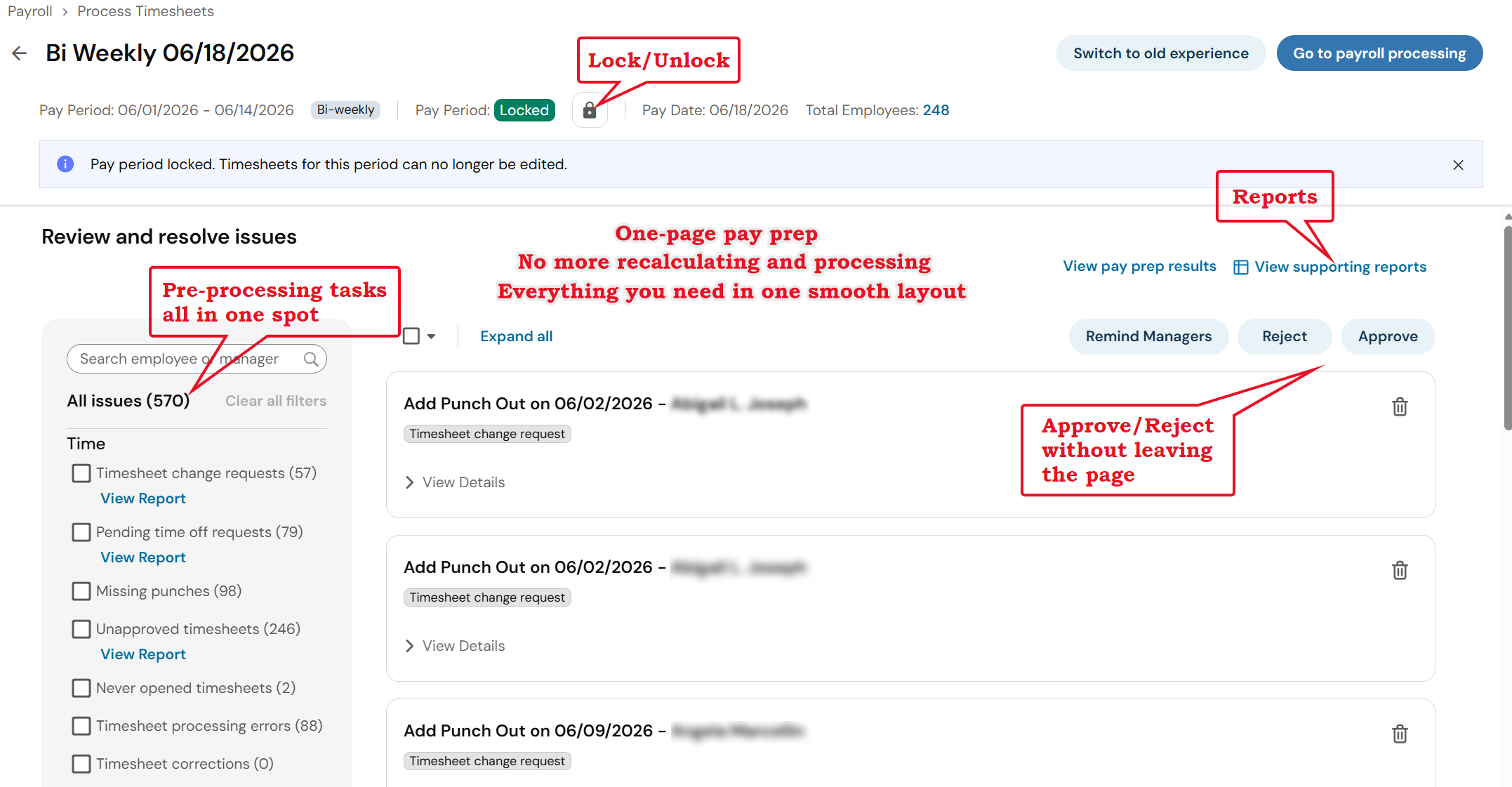 New Time Prep screen in the Excelforce Payroll & Time experience.